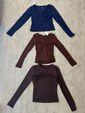 3 Long Sleeve Tops Bundle - V-Neck, Twist Front, Cutout